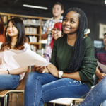A group of students sat together 