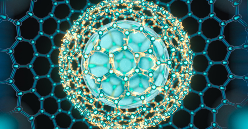 An illustration of a sphere surrounded by a network of hexagons