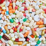 Image of different coloured medication and pills 