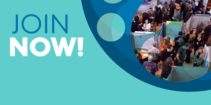 Graphic reading 'Join now!' with an image of people at at event