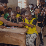 Group of children taking part in a science outreach project