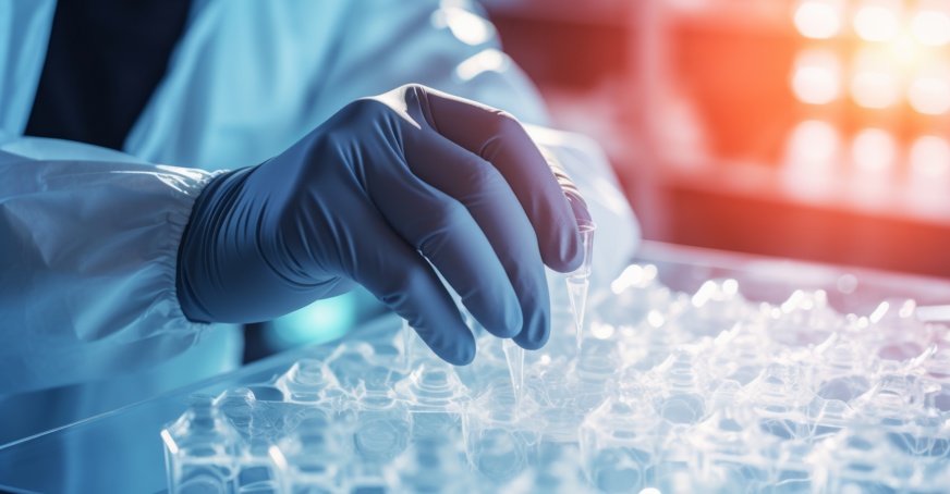 Close-up of scientist conducting microbiology healthcare pharma production in a lab