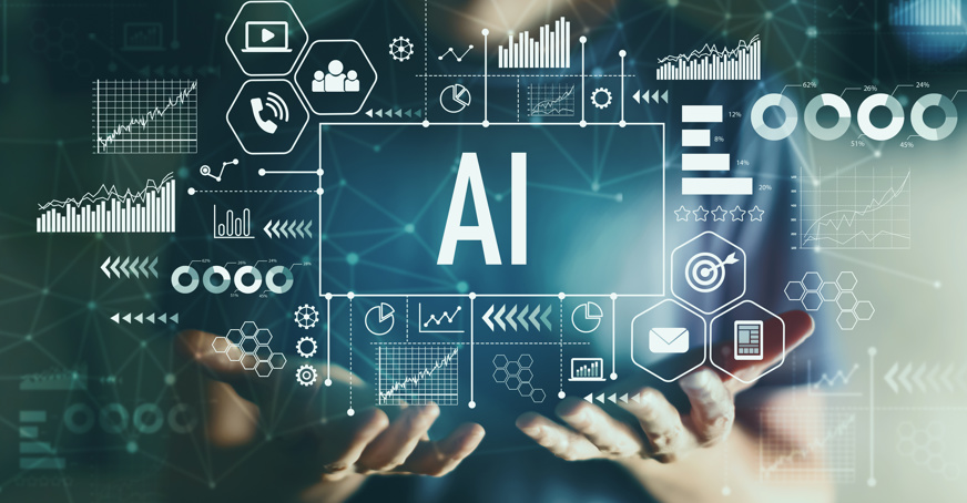 Depiction of computer codes and AI imagery held in a persons hand
