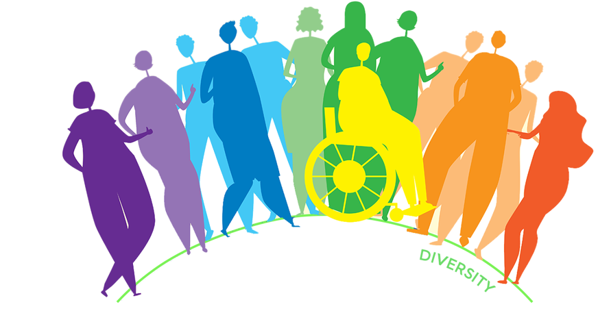 Image of a diverse group of people in rainbow colours