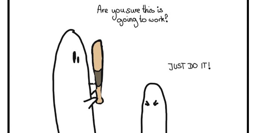 Cartoon from the associated article, portraying two ghosts with one holding a baseball bat