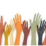Colourful animated hands displaying diversity.