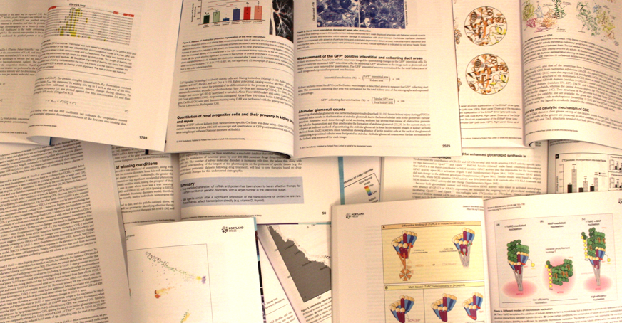 Journals open on a table
