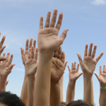 Lots of hands in the air